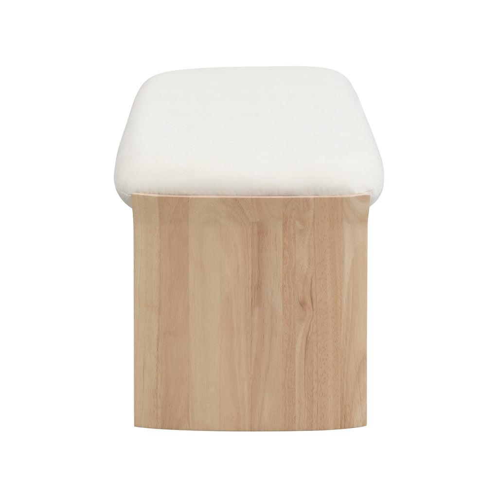 51.5 Inch Beige Rubber Wood Footstool for Bedroom and Living Room – Natural Finish with Soft Fabric Cushion - Grand Goldman Shop