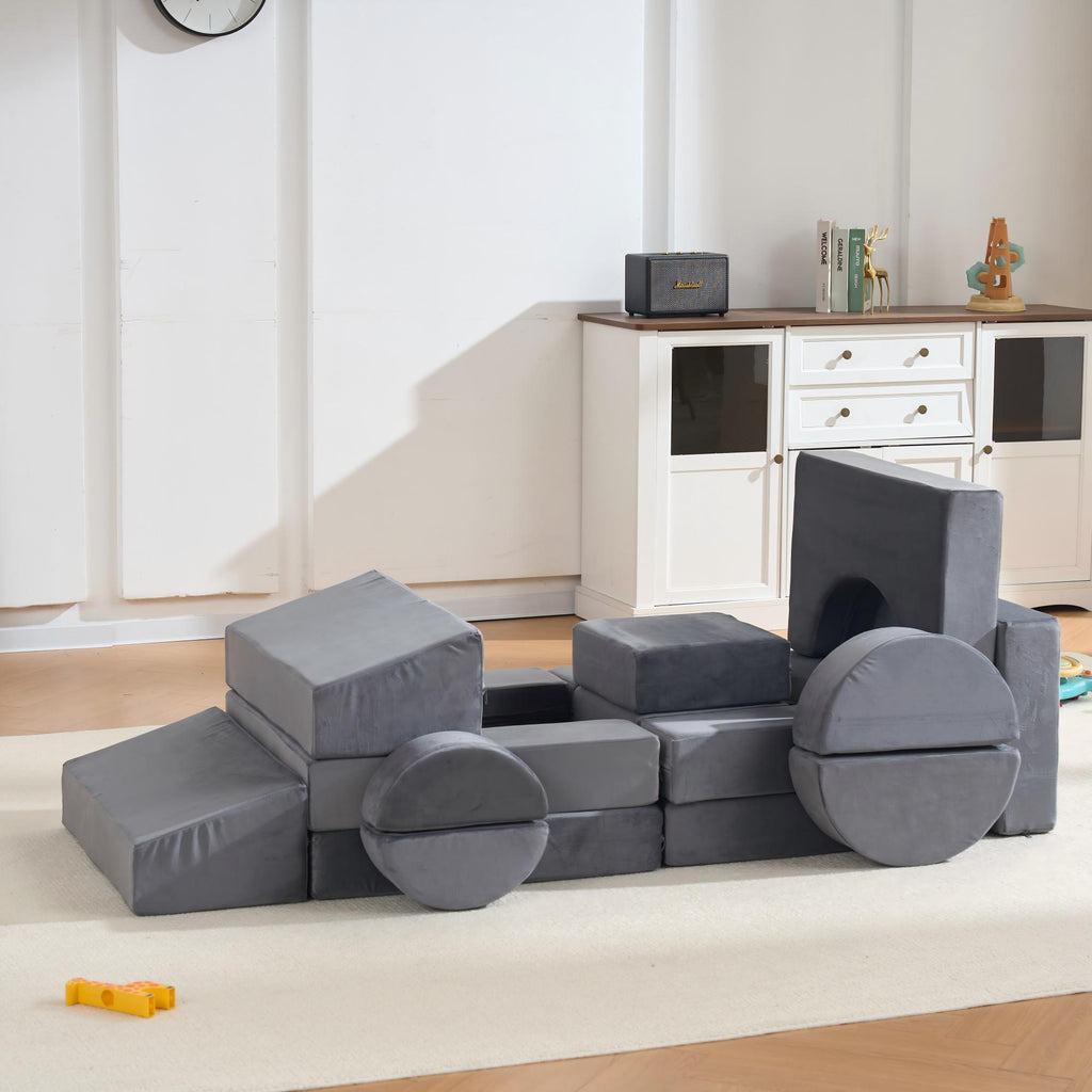 Stylish 14 PCS Modular Kids Play Couch, Child Sectional Sofa, Versatile Toddler Soft Building Blocks Sofa Playset for Playroo