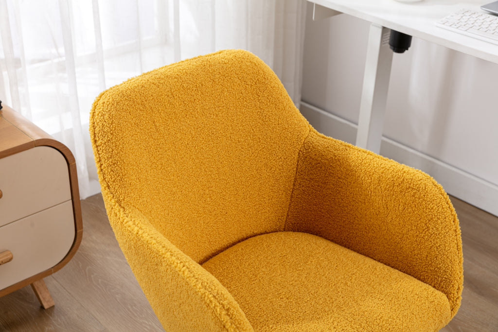 Modern Teddy Fabric Material Adjustable Height 360 Revolving Home Office Chair With Gold Metal Legs And Universal Wheel For I
