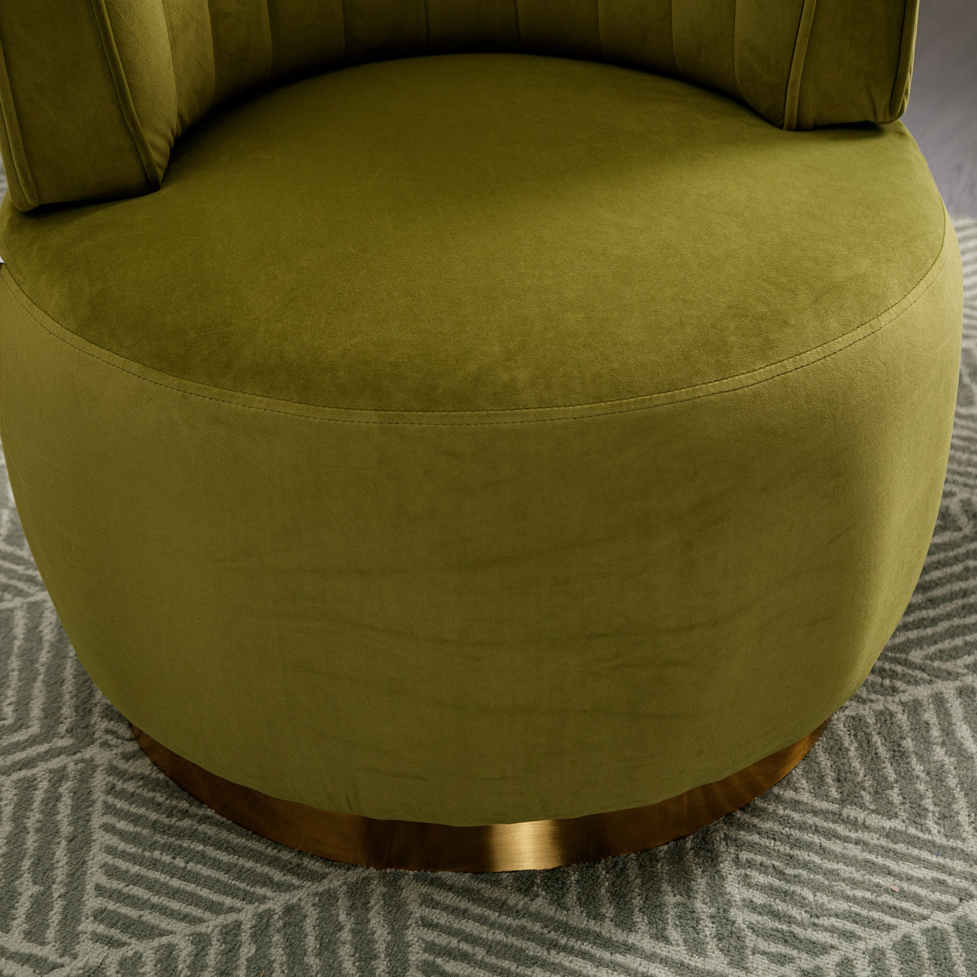 Swivel Barrel Chair, Round Armchairs with Wide Upholstered, Fluffy Velvet Fabric, Olive, 25.20'' x 25.59'' x 26.38'' - Grand Goldman Shop