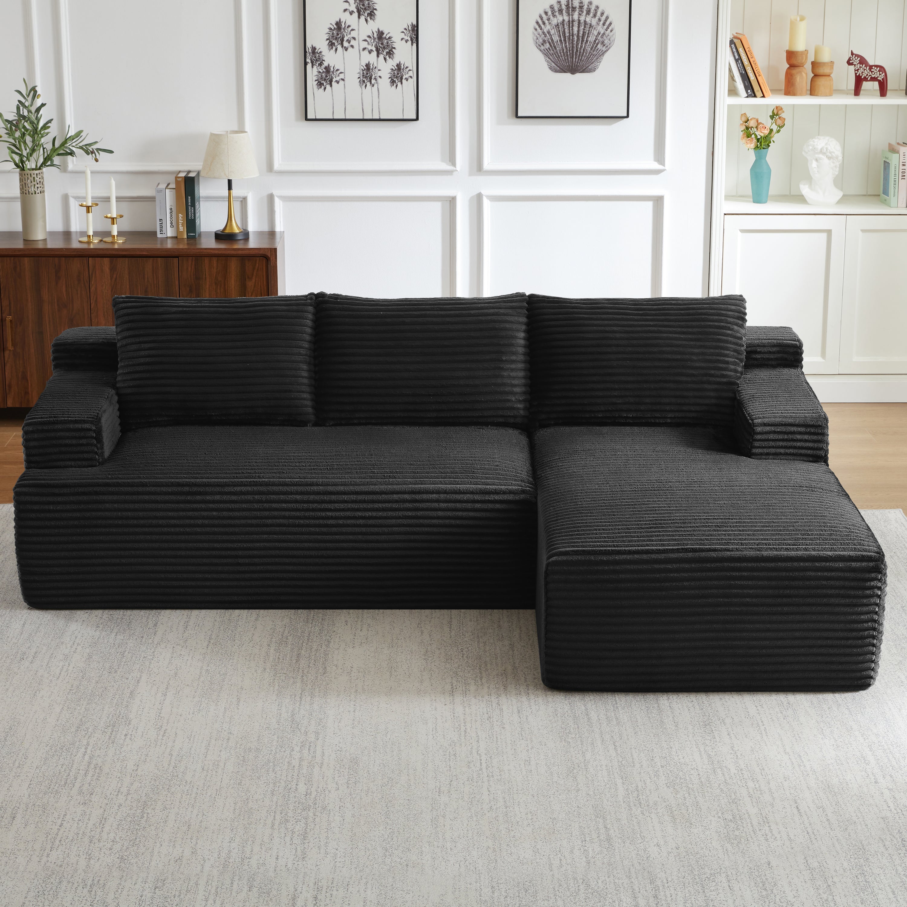 L-Shaped Cloud Sectional Sofa with Deep Seat,No Assembly Required,Modular Couches Sleeper for Living Room,Bedroom,Apartment,Black - Grand Goldman Shop