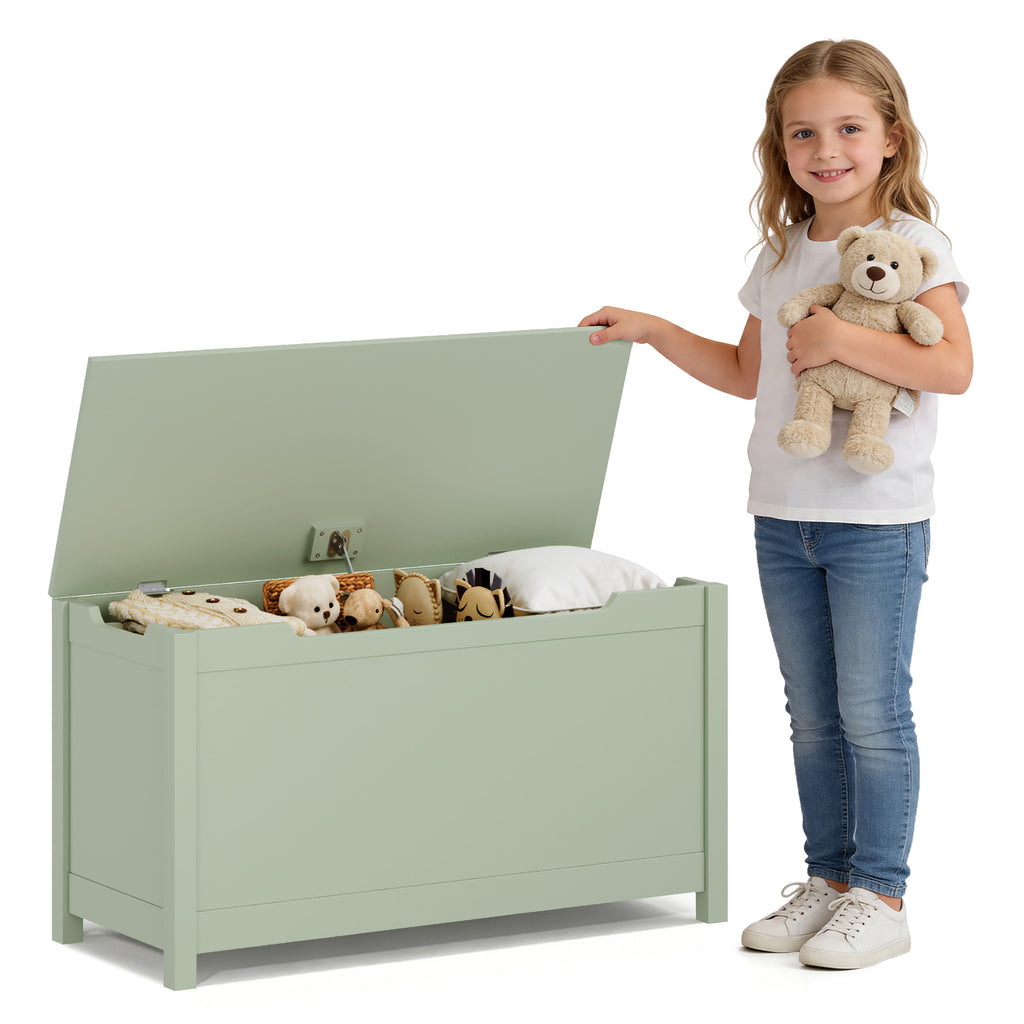 Kids Wooden Toy Box Storage with Safety Hinged Lid for Ages 2+ (Sage) - Grand Goldman