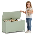 Kids Wooden Toy Box Storage with Safety Hinged Lid for Ages 2+ (Sage) - Grand Goldman