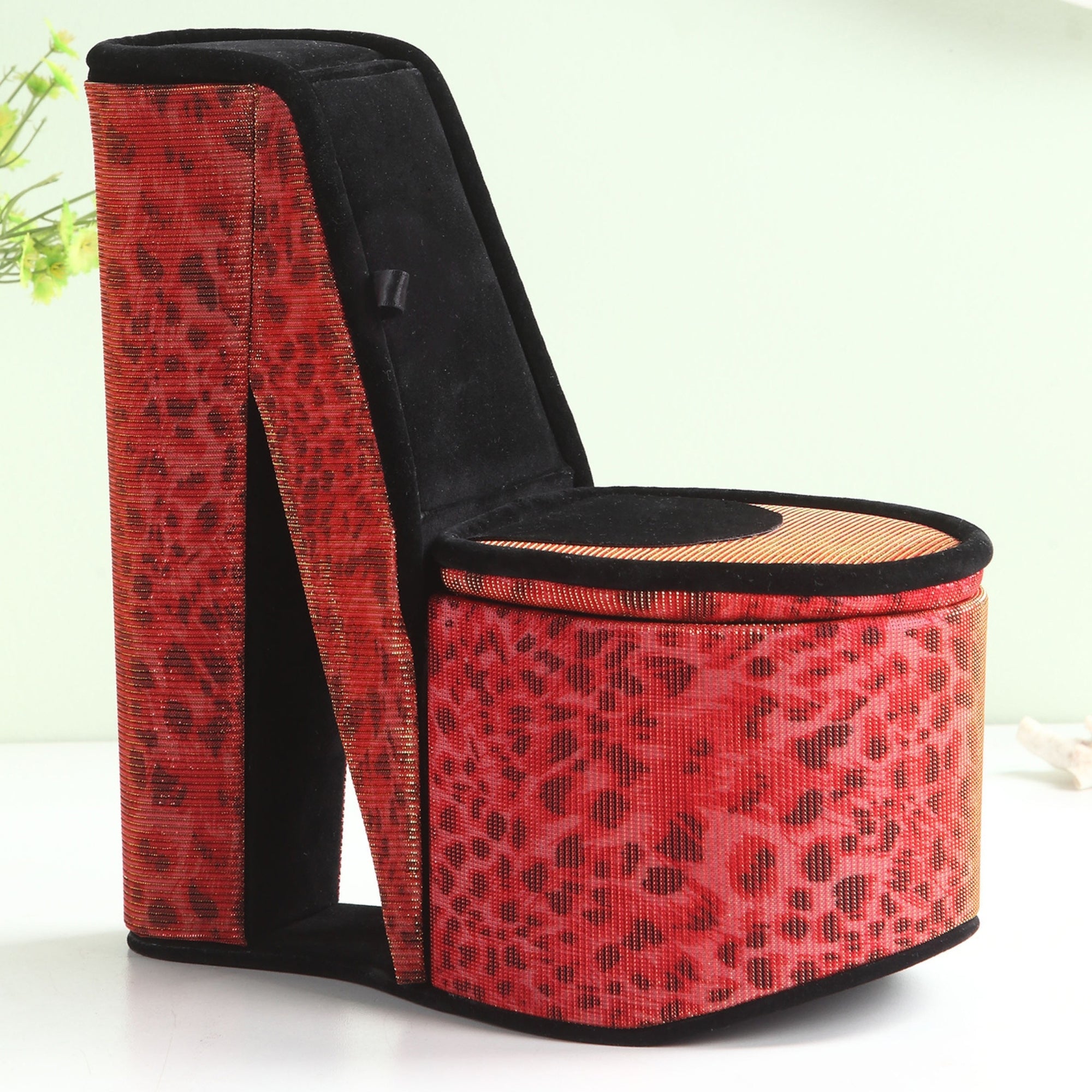 9' Tall Display Jewelry Box with Hidden Storage, High Heel Shoe Design, Leopard Print - Grand Goldman Shop