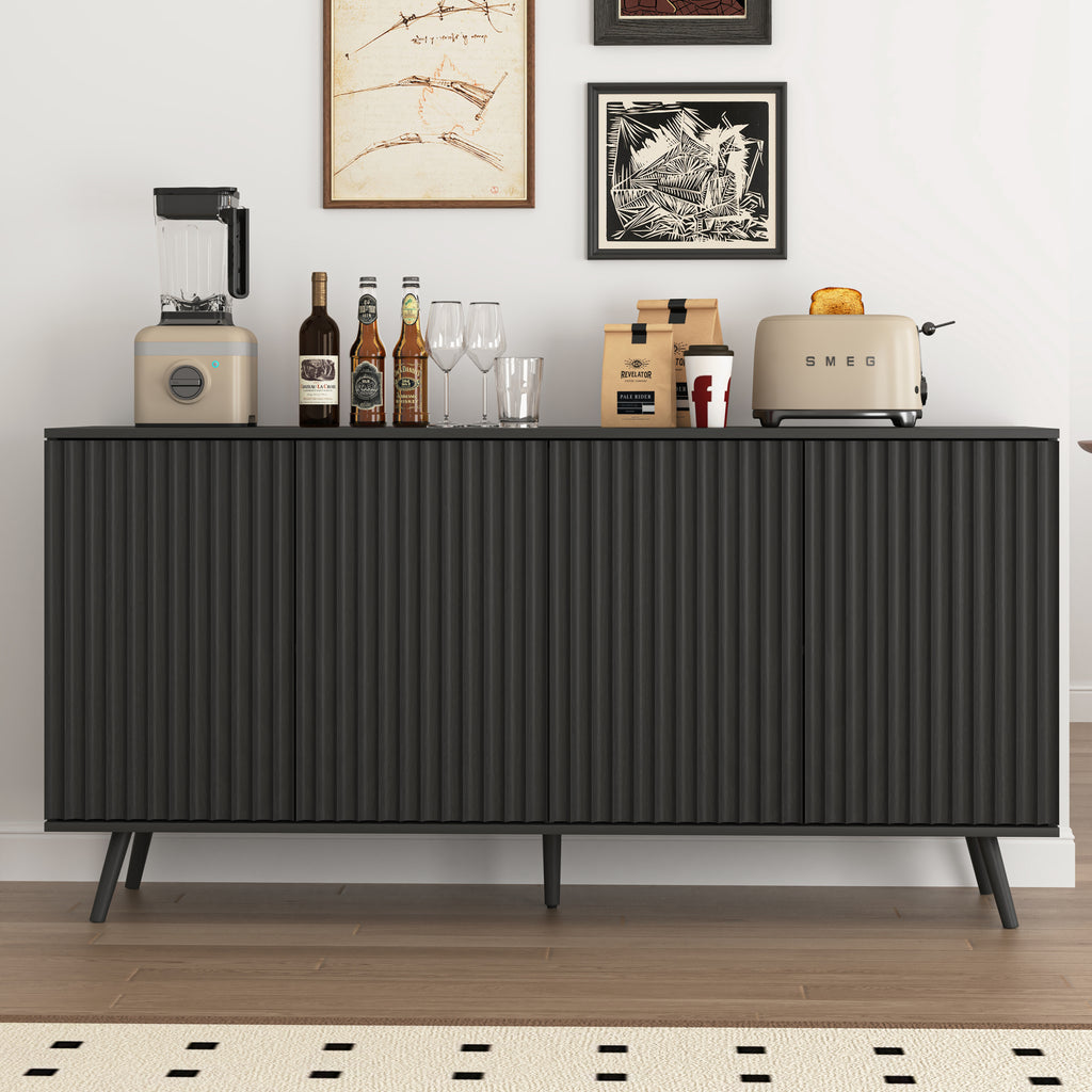 Sideboard Buffet Cabinet with Storage, Long Sideboard Storage Cabinet with 4 Doors, Wood Credenza Console Coffee Bar Cabinets with Adjustable Shelves for Living Room Kitchen Dining Room Black - Grand Goldman Shop