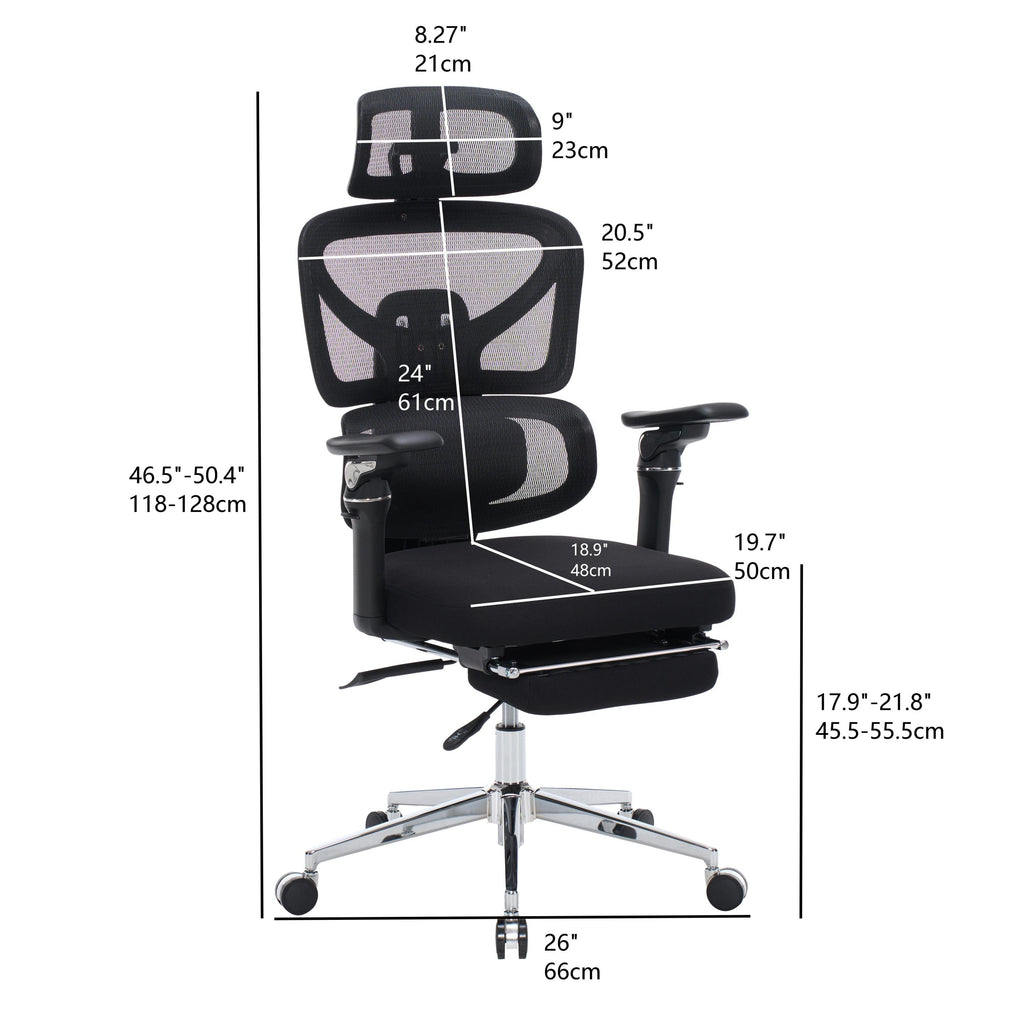 Ergonomic Home Office Desk Chair with Massage Lumbar Support,4D Headrest & 5D Armrests, Adjustable Back High and Seat Depth(B