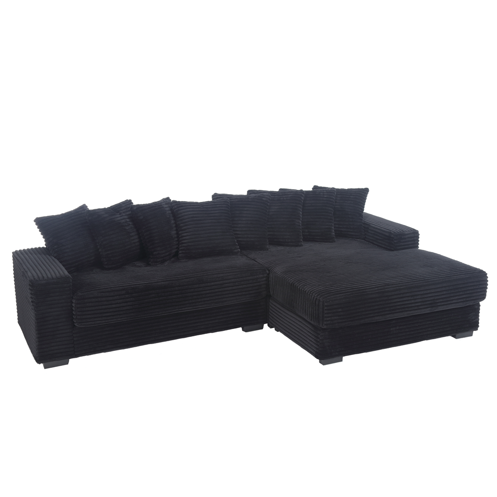 [NEW ARRIVED] [VIDEO PROVIDED] Oversized Two-Piece  Couches,  L Shaped Sofa, Corduroy, Right Chaise Daybed,with Armrests,Eight Throw Pillows,Corner Sofa,Easy To Assemble,  Black - Grand Goldman Shop