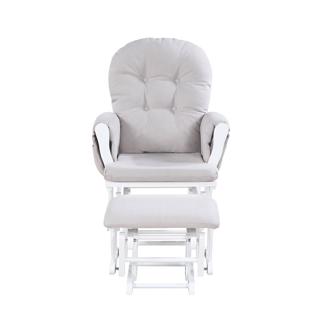 Mason Glider and Ottoman White Wood and Woven Gray Fabric - Grand Goldman Shop