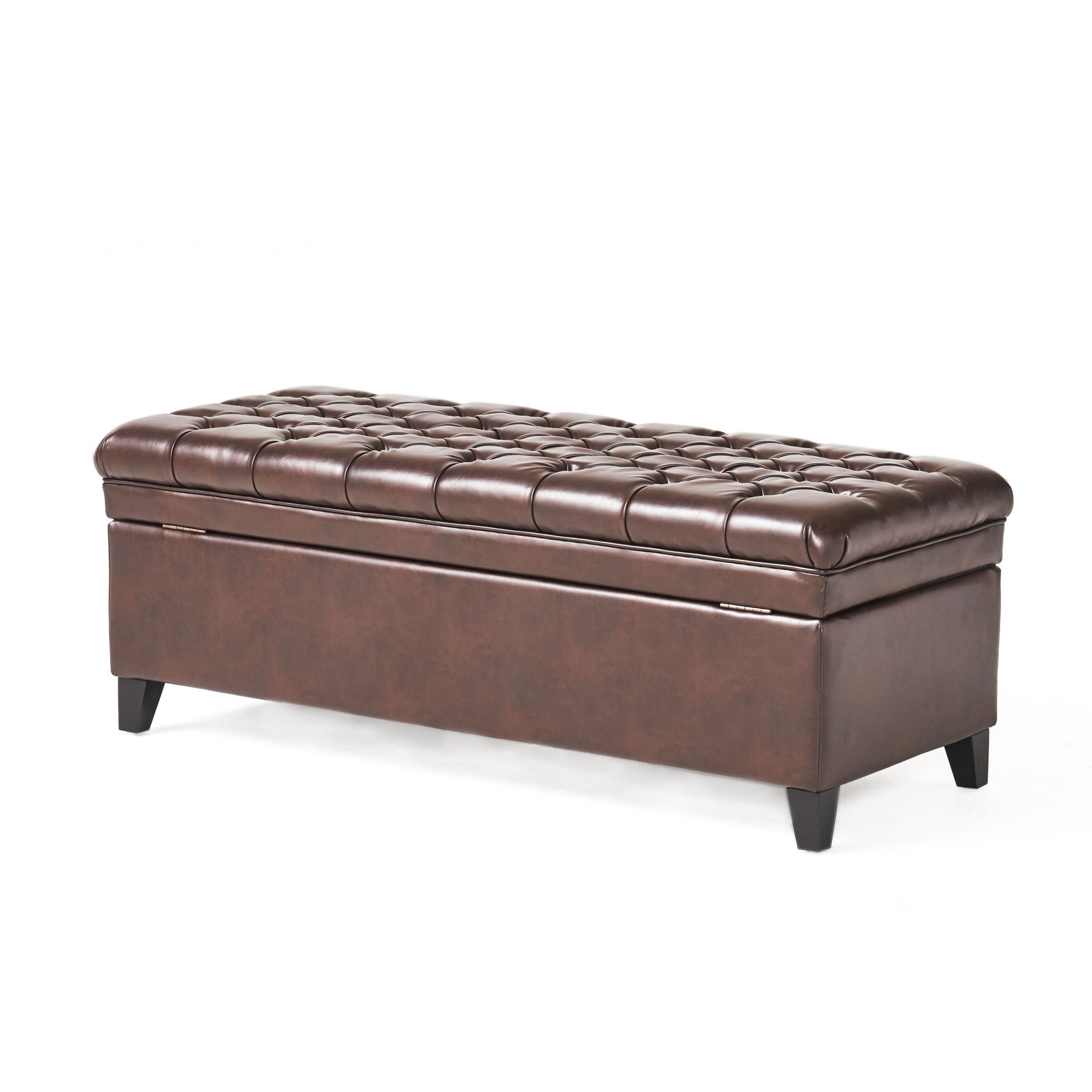 Cancia 50' Wide Faux Leather Tufted Rectangle Storage Ottoman Brown PU - Grand Goldman Shop