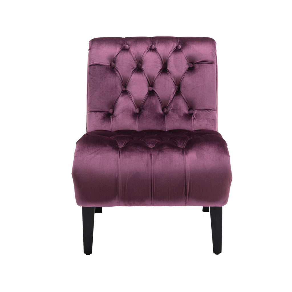 COOLMORE Modern Velvet Armless Accent Living Room Chair / Leisure Chair,Upholstered Fabric Button Comfortable Chair with Wooden Legs for Bedroom, Living Room, Office (Purple Velvet) - Grand Goldman Shop