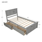 Gray Platform Storage Bed with 2 Wheels-Drawers, Twin Size Frame, Pine Wood and MDF Construction - Grand Goldman Shop