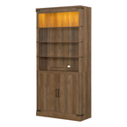 83.4'Tall Modern Bookshelf with Doors, Farmhouse Bookcase with 3-Tier Adjustable Shelves, Display Shelves with LED Light,Larg