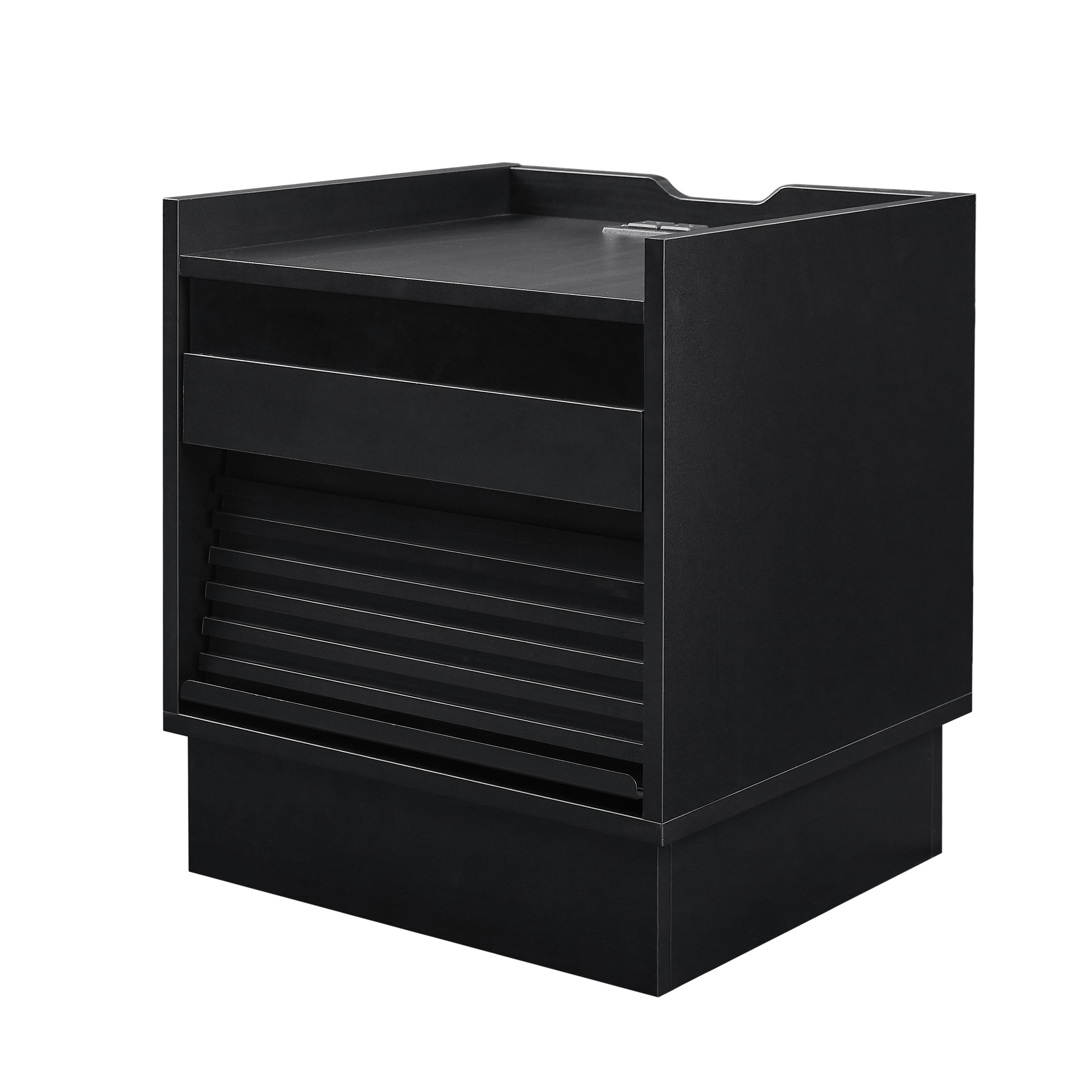 Mid Century Modern Nightstand with Charging Station and LED lights, Night Stand with 2 Drawers, Bedside Tables/End Table for Bedroom or Living Room, Black - Grand Goldman Shop