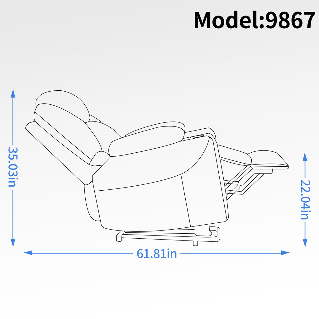 Up to 350 LBS Chenille Power Lift Recliner Chair, Heavy Duty Motion Mechanism with 8-Point Vibration Massage and Lumbar Heating, USB and Type-C Ports, Stainless Steel Cup Holders, Blue - Grand Goldman Shop