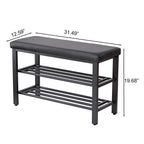 Small Shoe Bench, 3-Tier Shoe Rack with PU Seat Cushion, Black Metal Mesh Shelves, Freestanding Entryway Organizer for Hallway, Living Room, or Bedroom - Grand Goldman Shop
