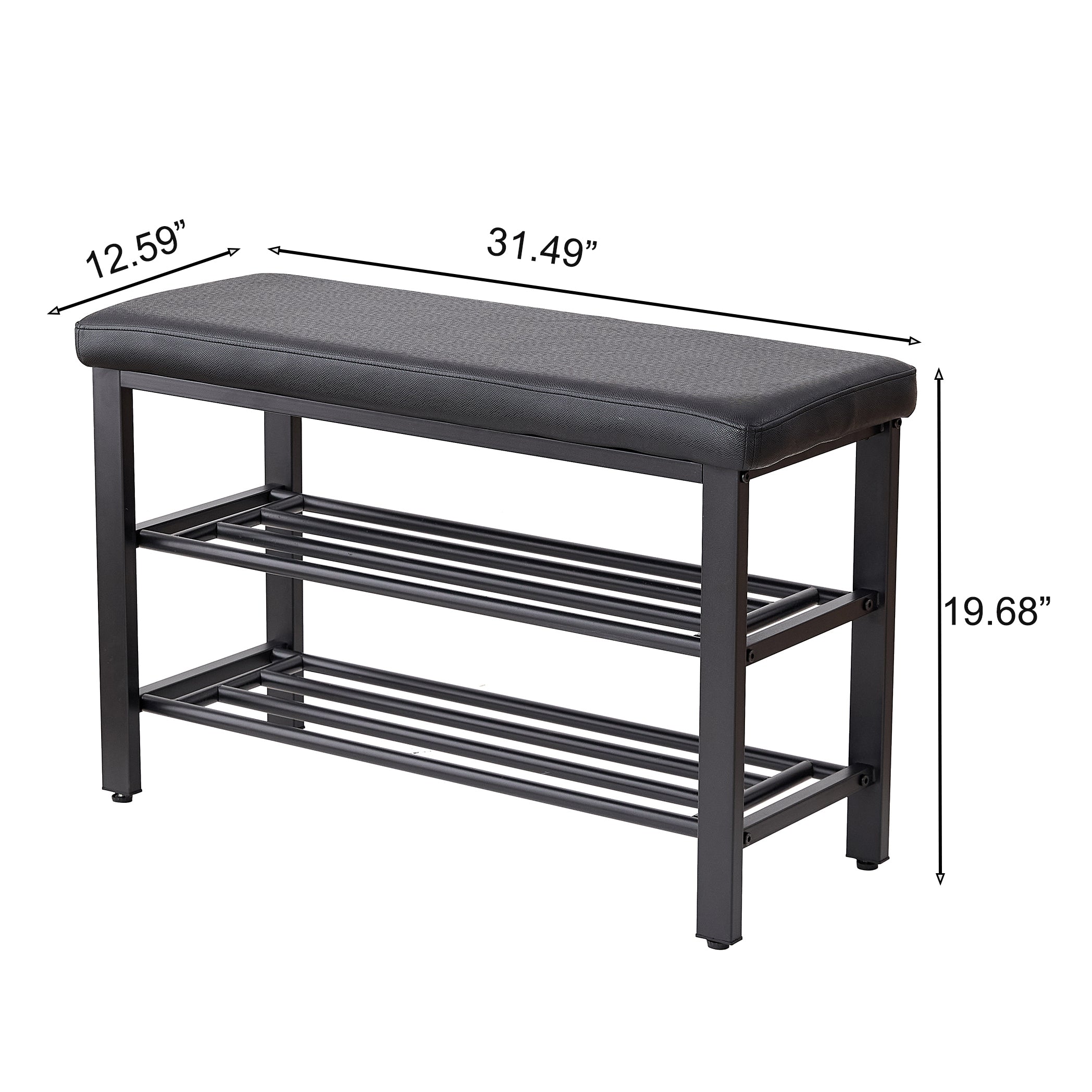 Small Shoe Bench, 3-Tier Shoe Rack with PU Seat Cushion, Black Metal Mesh Shelves, Freestanding Entryway Organizer for Hallway, Living Room, or Bedroom - Grand Goldman Shop