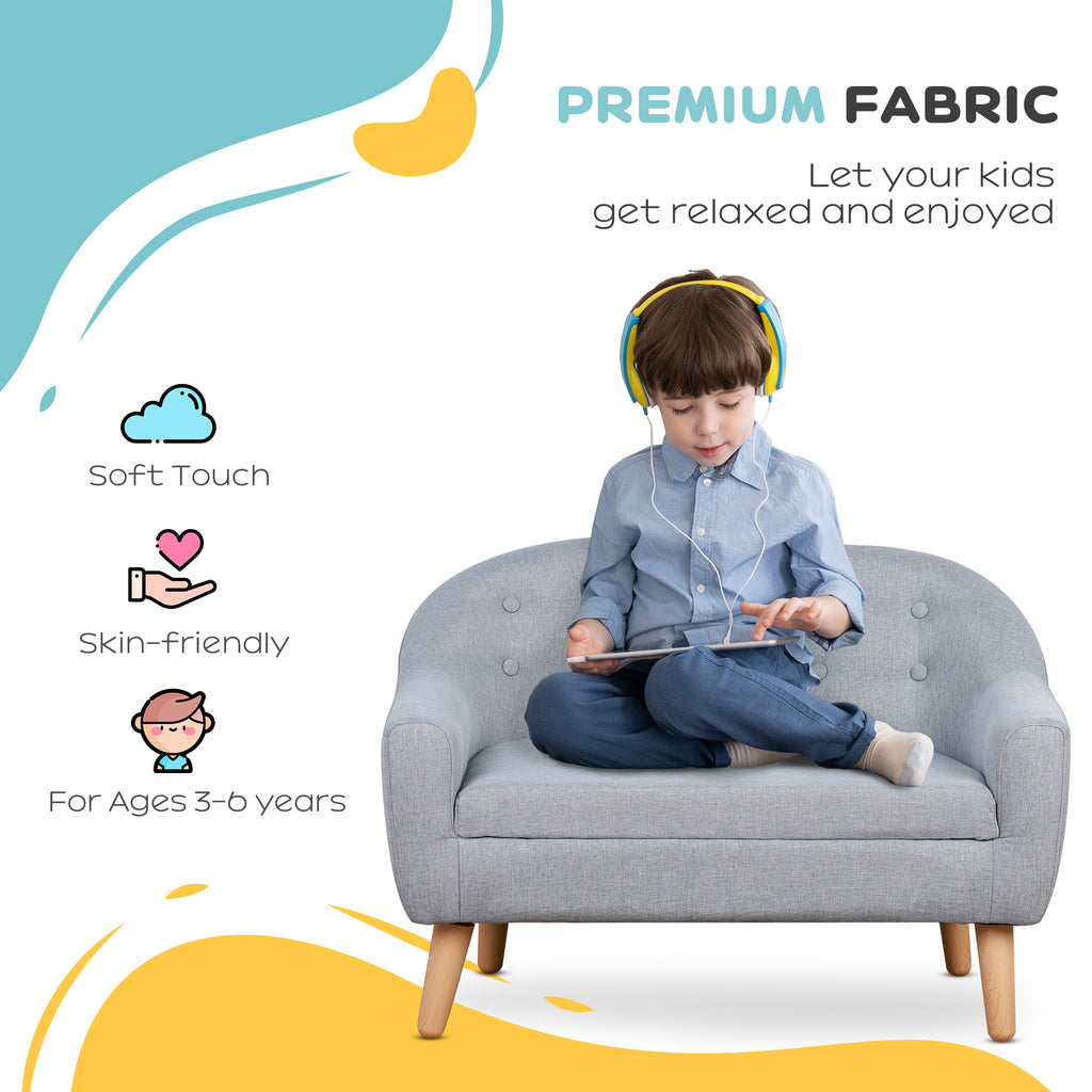 2-Seat Kids Sofa Linen Fabric and Wooden Frame Sofa for Kids and Toddlers Ages 3-7, 11' High Seat, Gray - Shop Quality Furnit