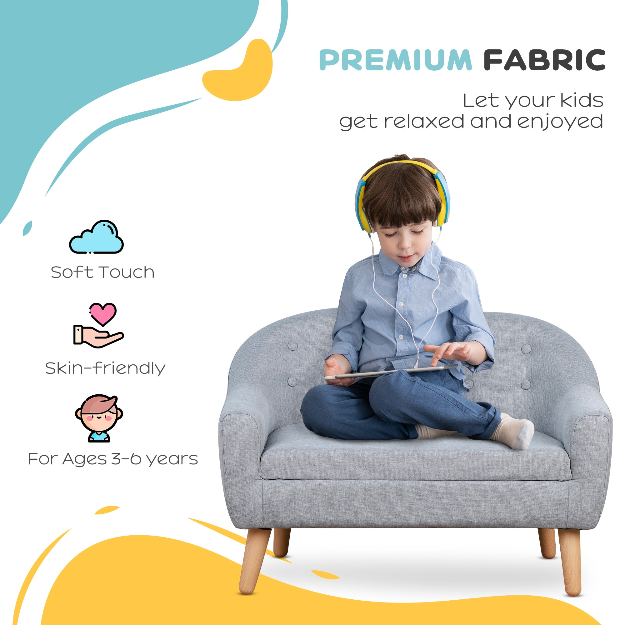 2-Seat Kids Sofa Linen Fabric and Wooden Frame Sofa for Kids and Toddlers Ages 3-7, 11' High Seat, Gray - Shop Quality Furnit