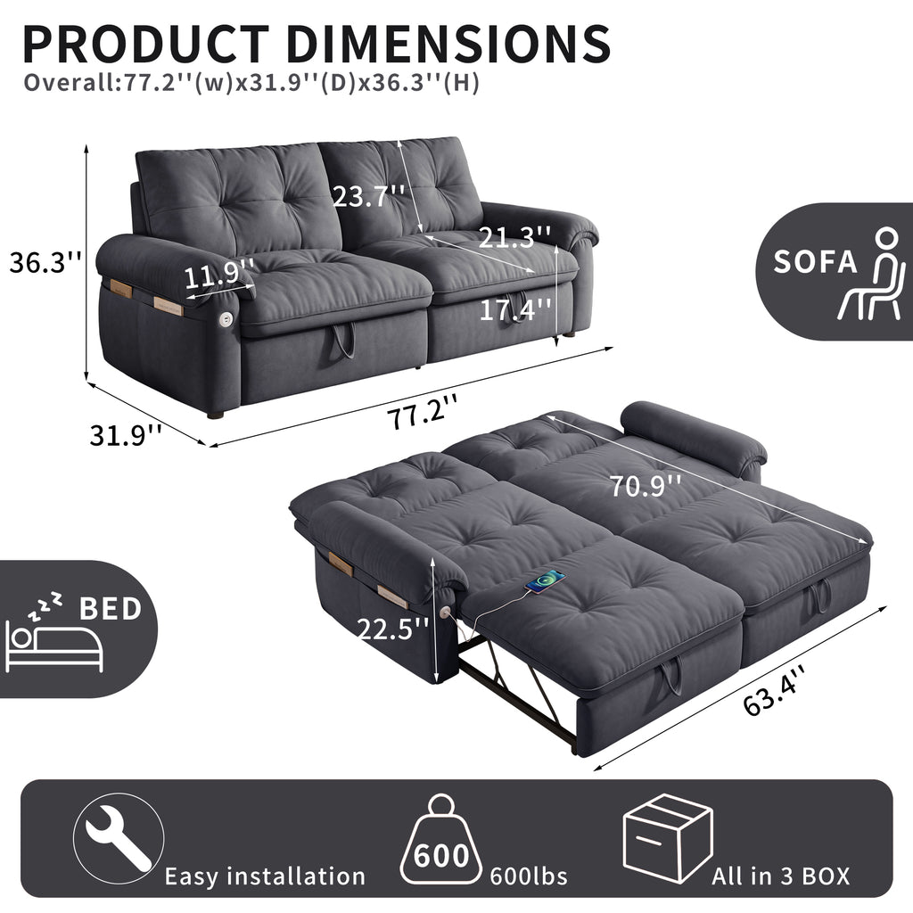 W3820S00027, a 77-inch convertible sofa bed, and a 2-in-1 piece suitable for both sitting and lying. Made of cloud-like fabric, it is applicable to living rooms, bedrooms and apart - Grand Goldman Shop