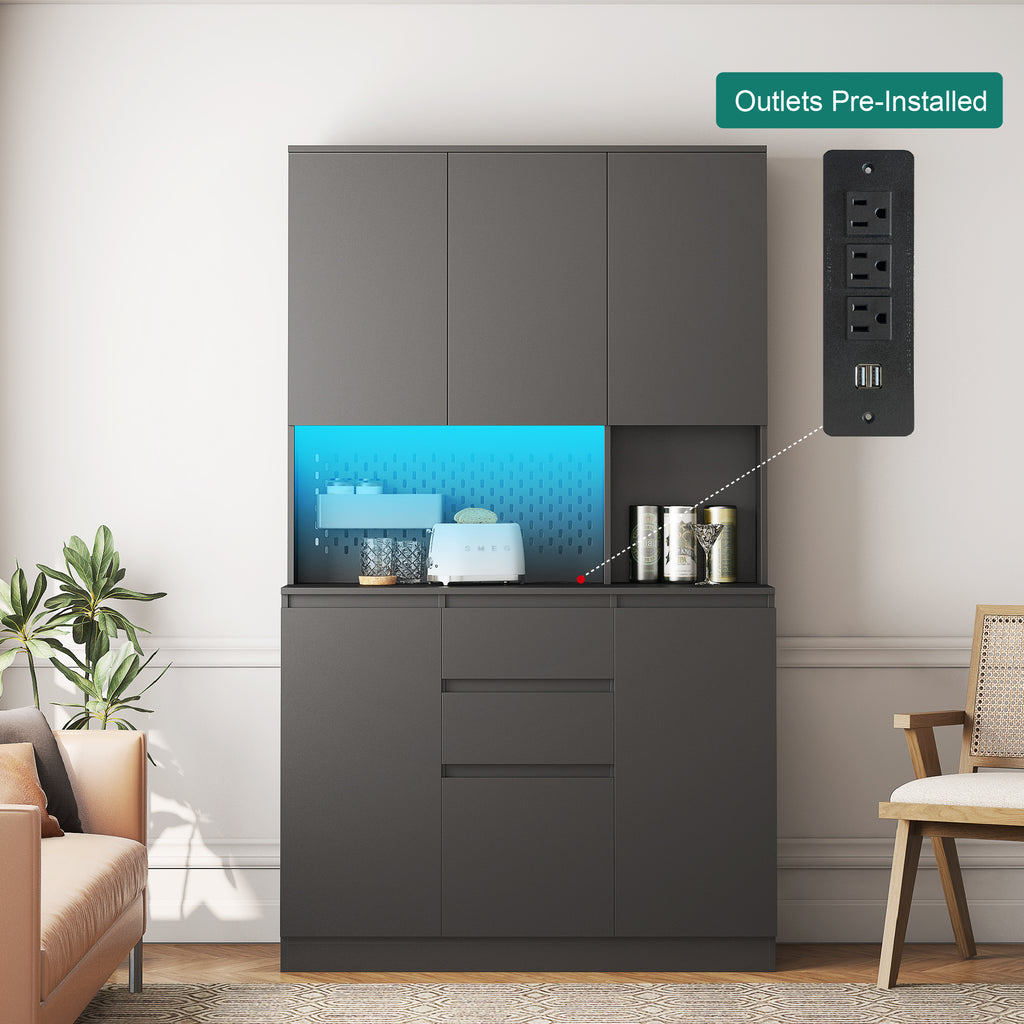 74' Freestanding Kitchen Pantry Cabinet Cupboard with 6 Doors,3 Shelves and 2 Drawer,Versatile Wardrobe & Kitchen Cabinet,Craft Storage Cabinet,Laundry Room Storage for  Kitchen (Black) - Grand Goldman Shop