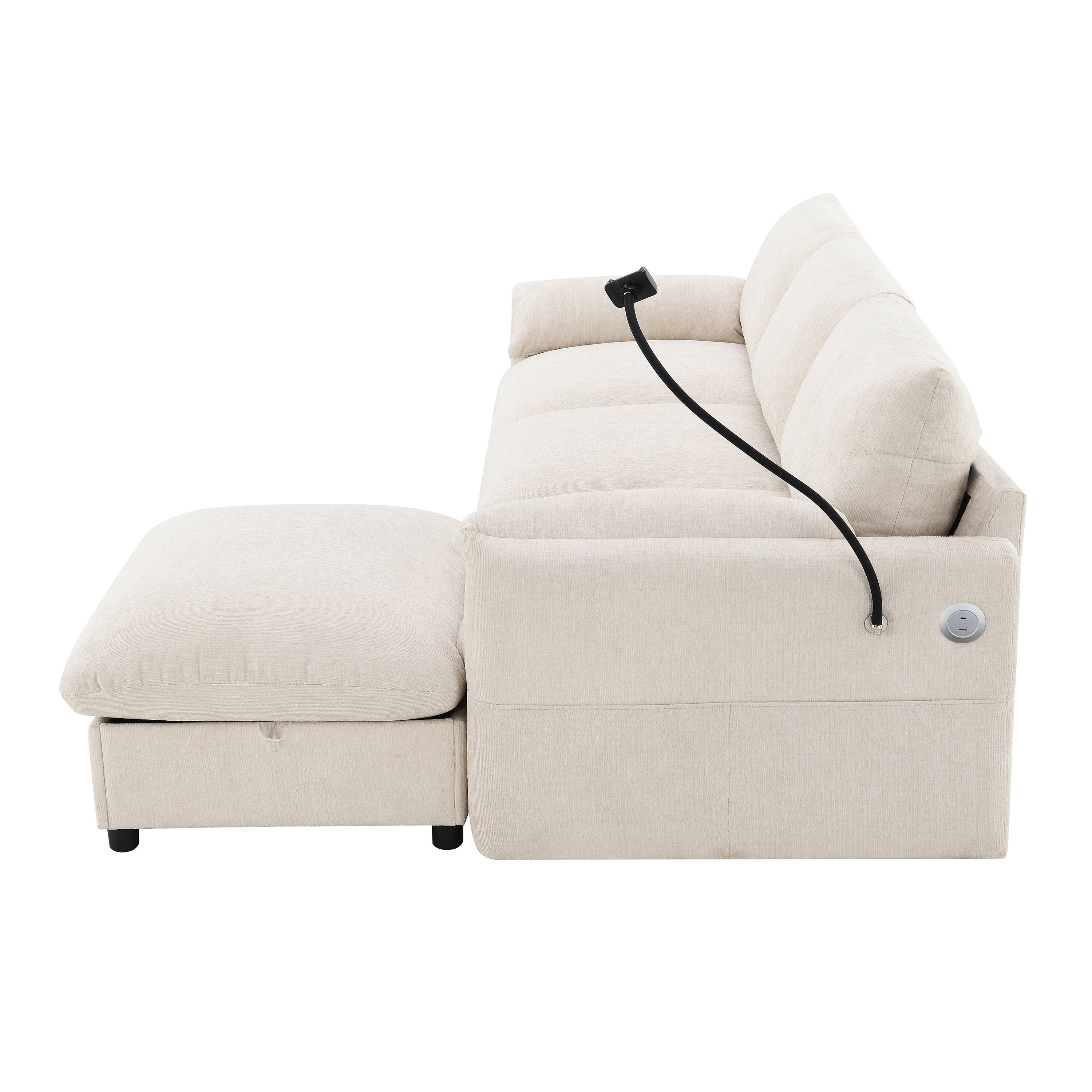 [VIDEO]96.5'' L-Shaped Sectional Sofa with Storage Ottoman and Pockets, Adjustable Phone Holder, USB Charger, Elephant Ear-Shaped Armrests, Comfy Seat for Living Room&Apartment, Chenille, 3 Colors - Grand Goldman Shop