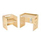 Montessori Weaning Table and Chair Set, 3 in 1 Wooden Toddler Table and Chairs with Chalkboard, Adjustable Height Montessori 