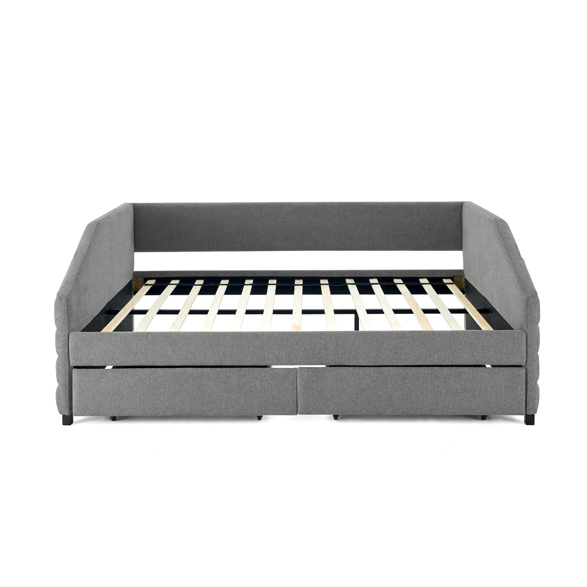 Upholstered Tufted Queen Size Daybed with Two Drawers Trundle, Linen Fabric, Grey, 88'x64.5'x34' - Grand Goldman Shop