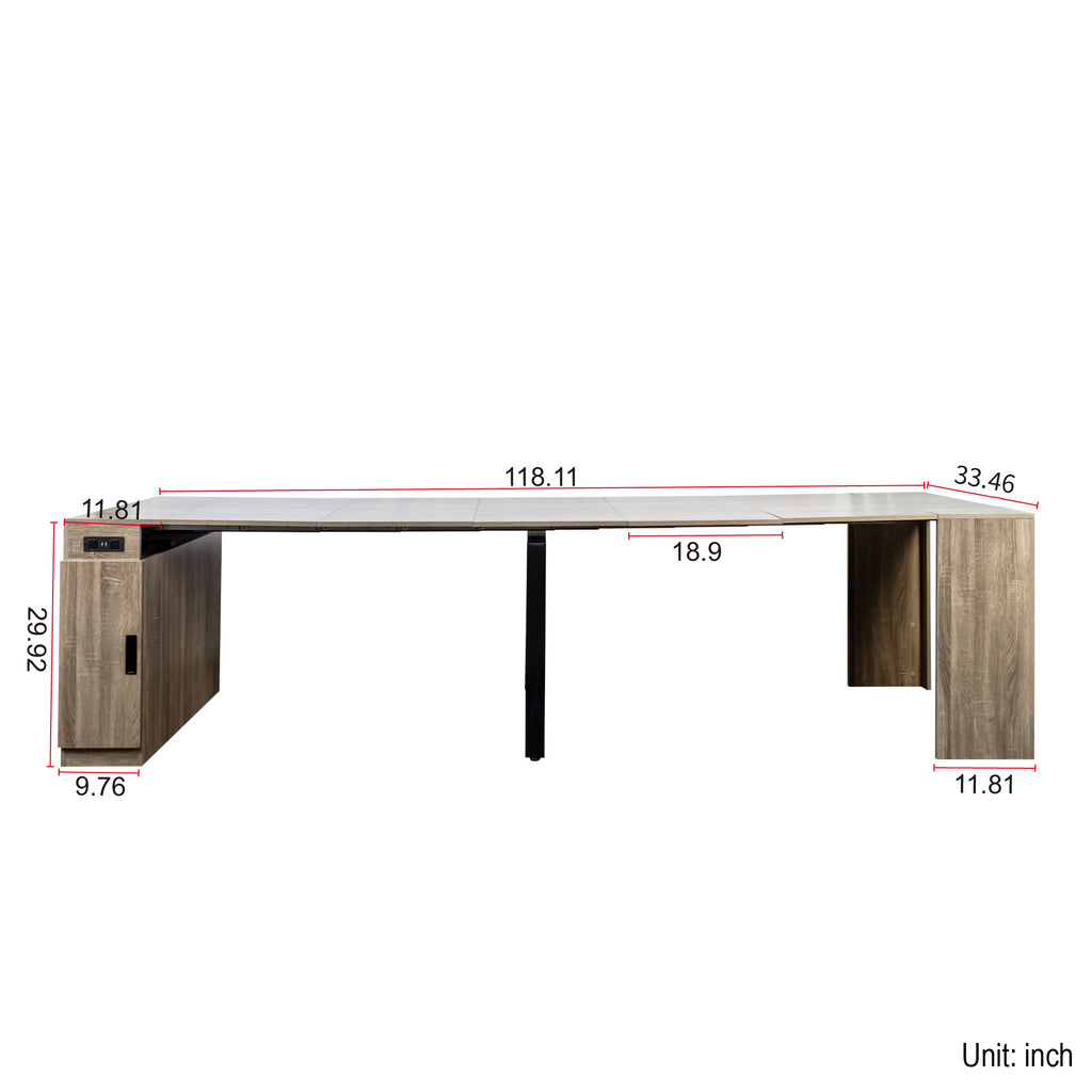 Modern Multifunctional Extendable Dining Table with Outlet, Space Saving Expanding Table with Storage for Party, Weddings, Meetings, Celebrations - Grand Goldman Shop