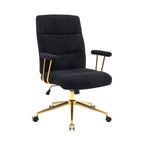 Textured Boucle Fabric Black and Gold Office Chair, Modern Height Adjustable Desk Chair with Padded Arms | Premium Home Decor