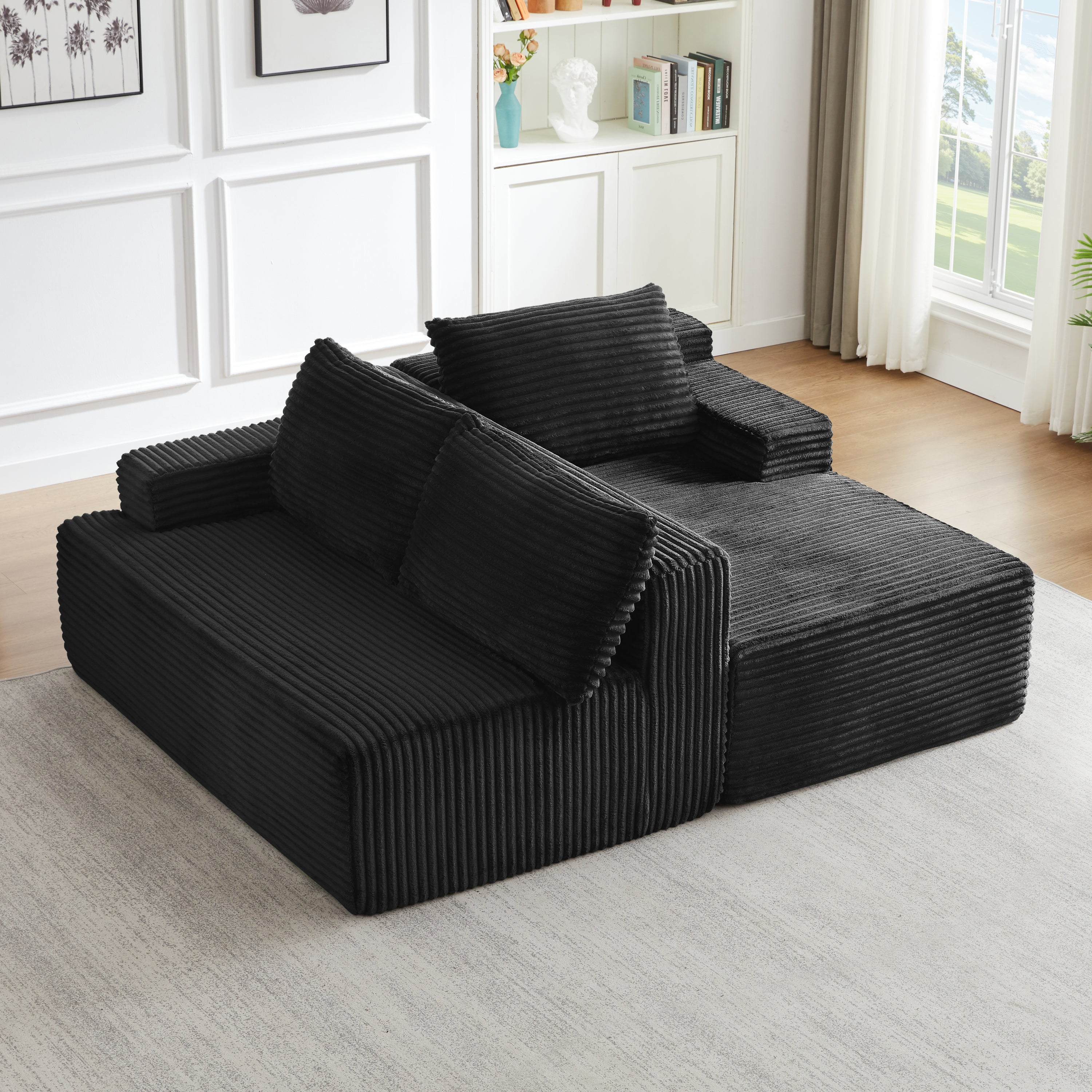 L-Shaped Cloud Sectional Sofa with Deep Seat,No Assembly Required,Modular Couches Sleeper for Living Room,Bedroom,Apartment,Black - Grand Goldman Shop