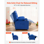 Kids Reclining Chair, Toddler Recliner with 2 Cup Holders and 4 Pockets, 107° to 126° Adjustable Back, Easy-to-Clean PU Leath
