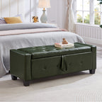 48' Ottoman Bench with Storage, Bench for Bedroom,Living Room,Hallway, Upholstered Tufted Faux Leather PU Ottoman Dark Green - Grand Goldman Shop