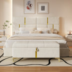 2-Pieces Bedroom Sets,Queen Size Upholstered Platform Bed with Hydraulic Storage System,Storage Ottoman with Metal Legs,Beige(Old SKU:N733S207778A) - Grand Goldman Shop