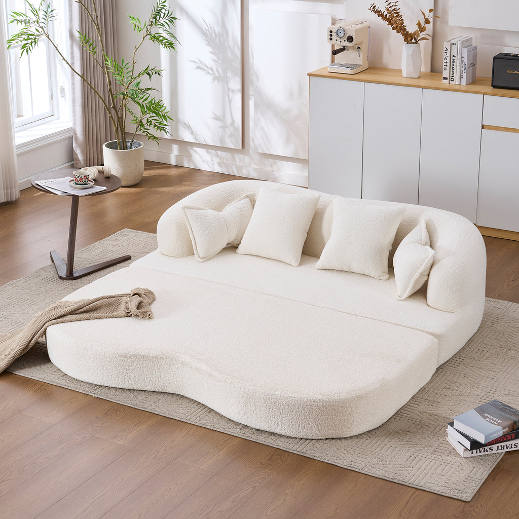 2-in-1 Foldable Sofa Bed,70 Inch Folding Boneless Couch Convertible Compressed Sleeper Sofabed, 4 Pillows for Living Room Apartment, Milk White - Grand Goldman Shop
