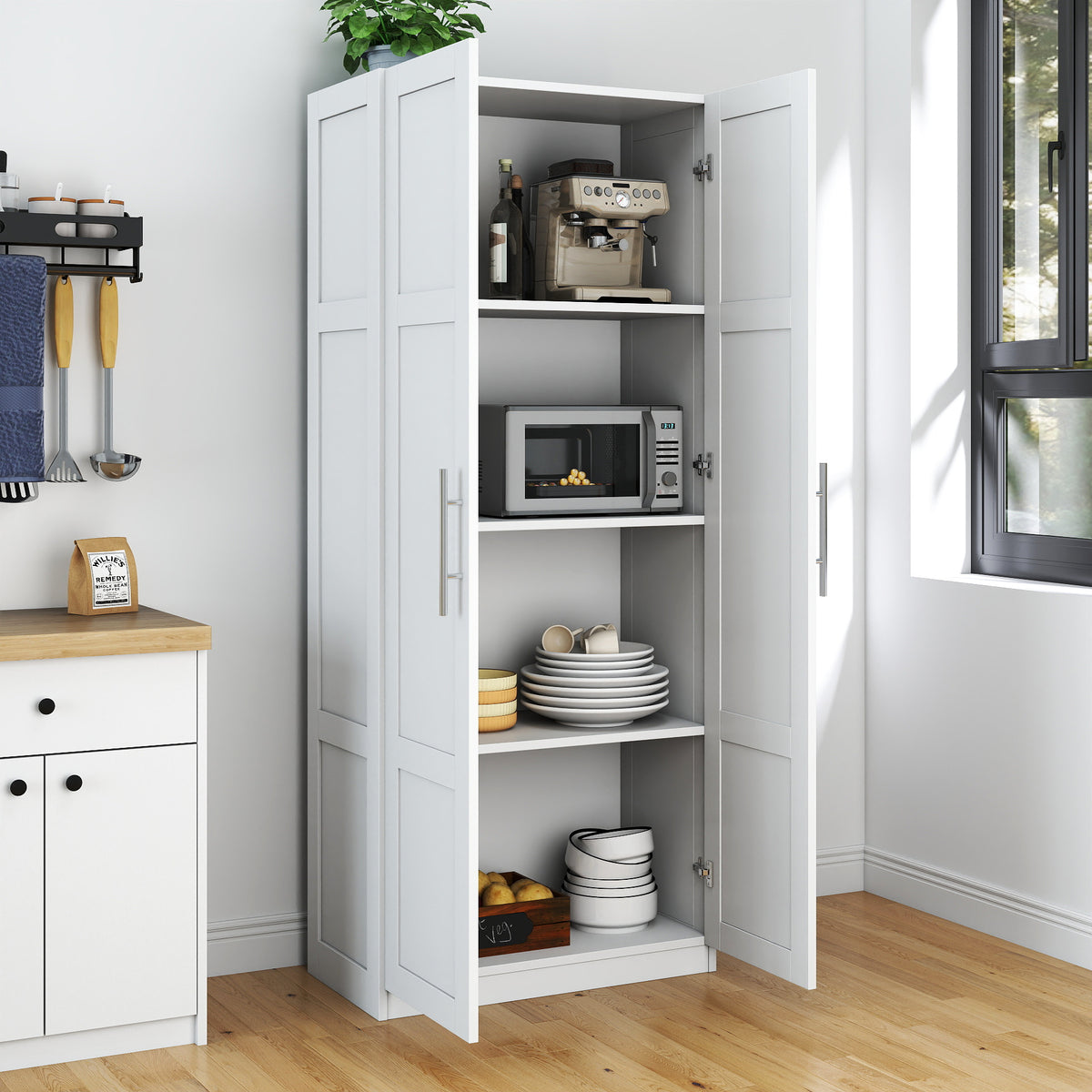 Pantry Cabinet, Kitchen Pantry Storage Cabinets with 2 Door and 3  Shelves, White Pantry Storage Cabinet, Cupboard for Kitchen, Dining Room and Living Room. - Grand Goldman Shop