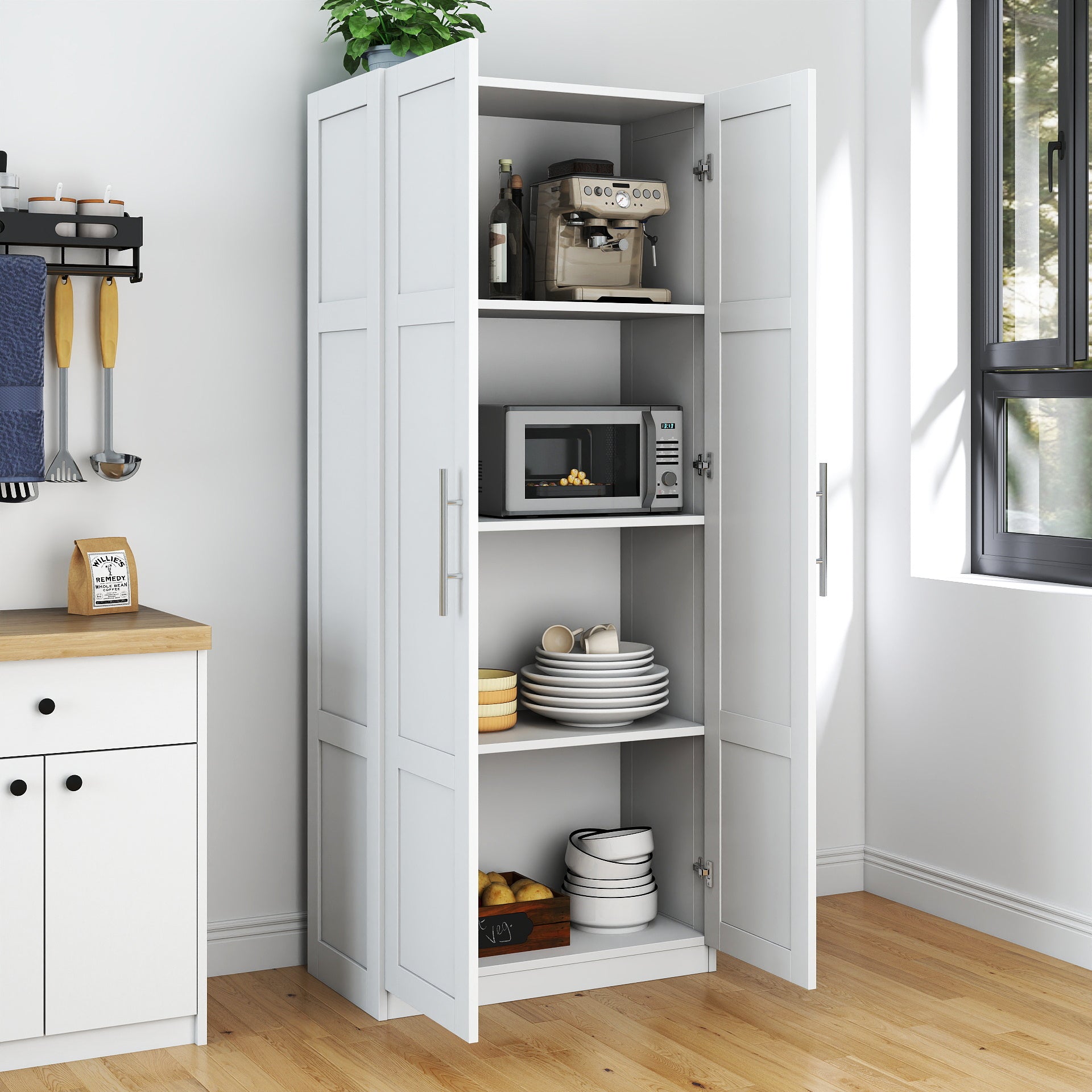 Pantry Cabinet, Kitchen Pantry Storage Cabinets with 2 Door and 3  Shelves, White Pantry Storage Cabinet, Cupboard for Kitchen, Dining Room and Living Room. - Grand Goldman Shop