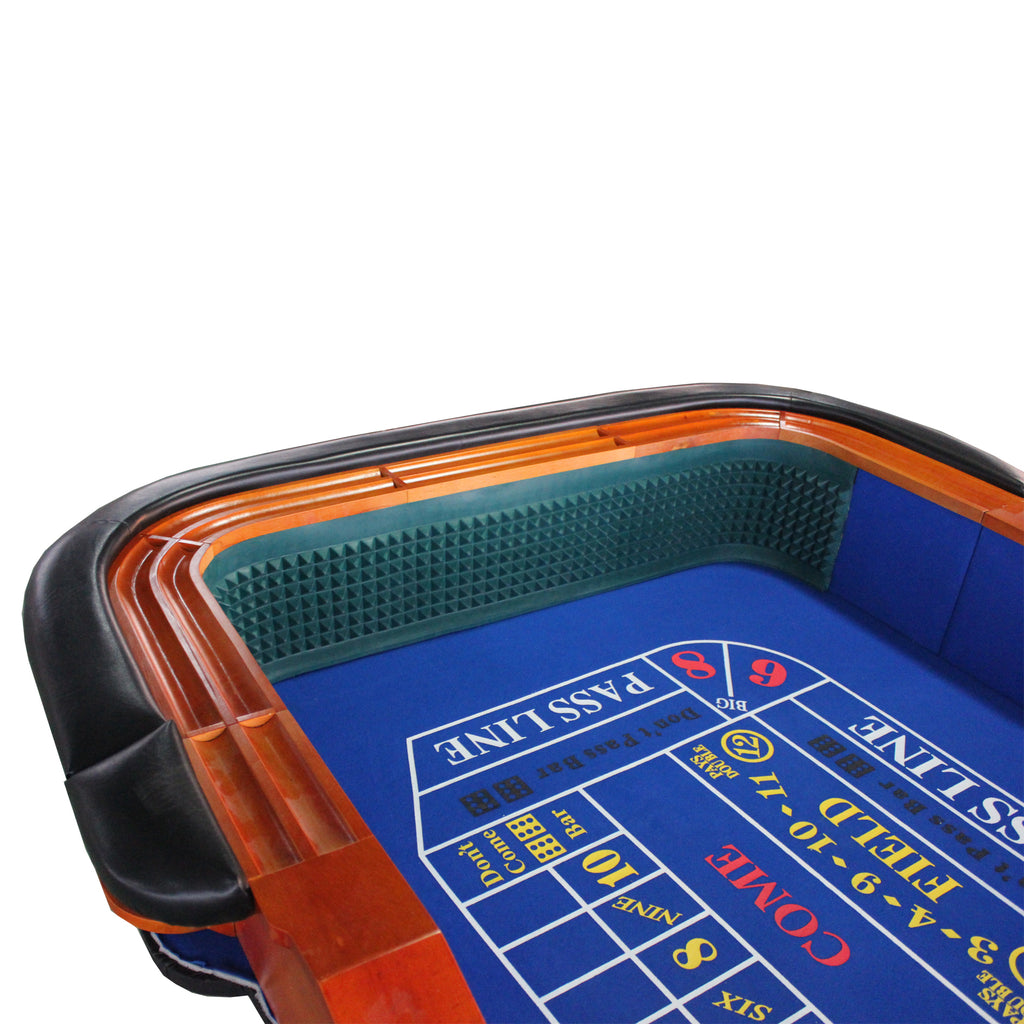 93' Deluxe Casino Dice Game Craps Table with Felt Diamond Pyramid Bumper Rubber Design, Blue - Grand Goldman