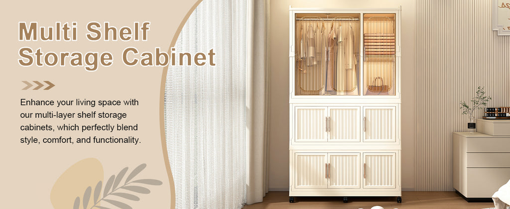 Portable Wardrobe Closet Storage Organizer with 9 Magnetic Doors, Cream White, - Grand Goldman Shop