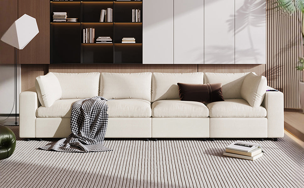 U-style Upholstered Modular Sofa with  with Storage Space, USB Charge Ports,Wireless Charging and Built-in Bluetooth Speaker in Arm,Sectional sofa for Living Room Apartment.[old sku:WY000317AAA] - Grand Goldman Shop