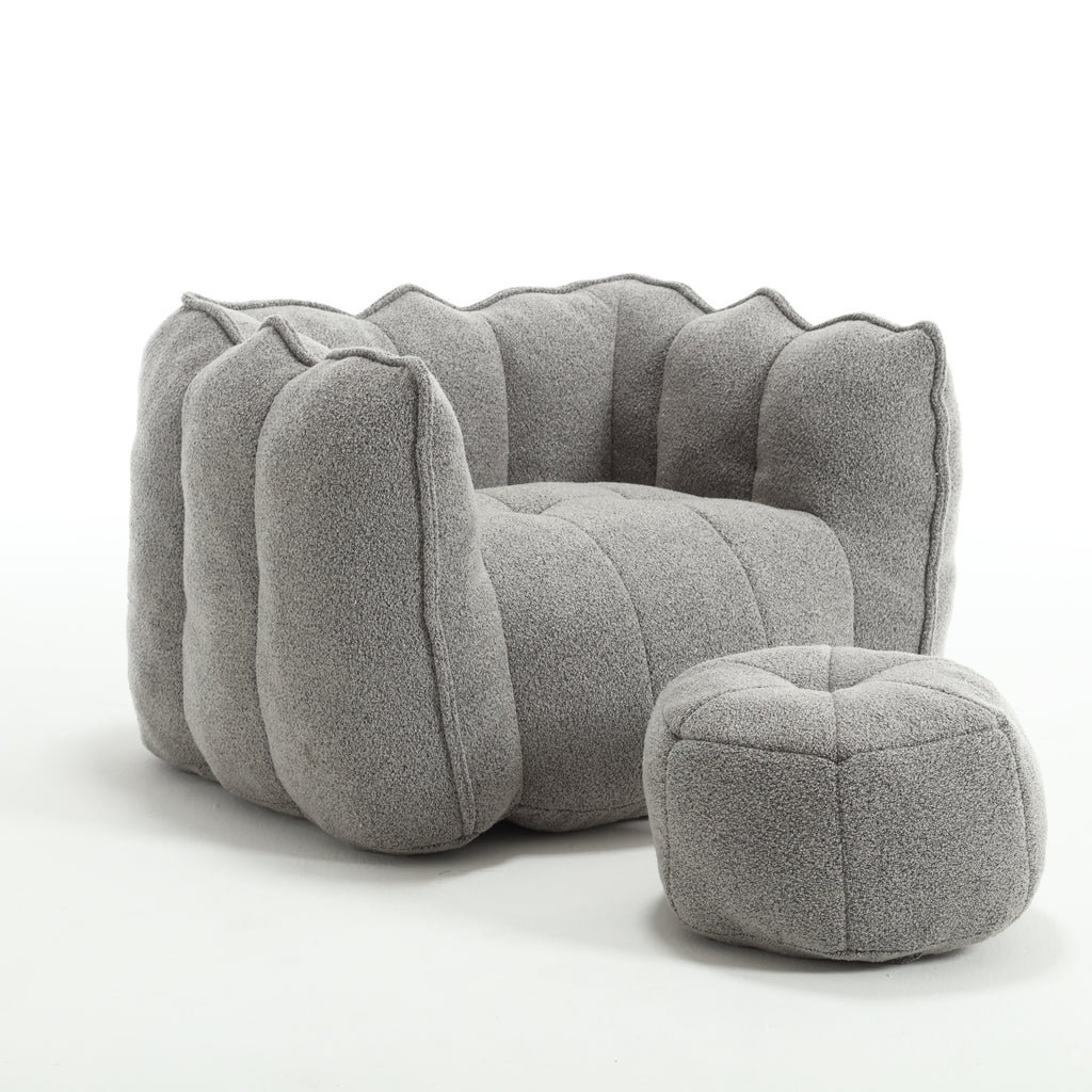 Soft Chenille Bean Bag Chair with High Resilient Foam for Living Room and Bedroom, Comfortable Square Lazy Sofa with Footstool for Adults - Grand Goldman Shop