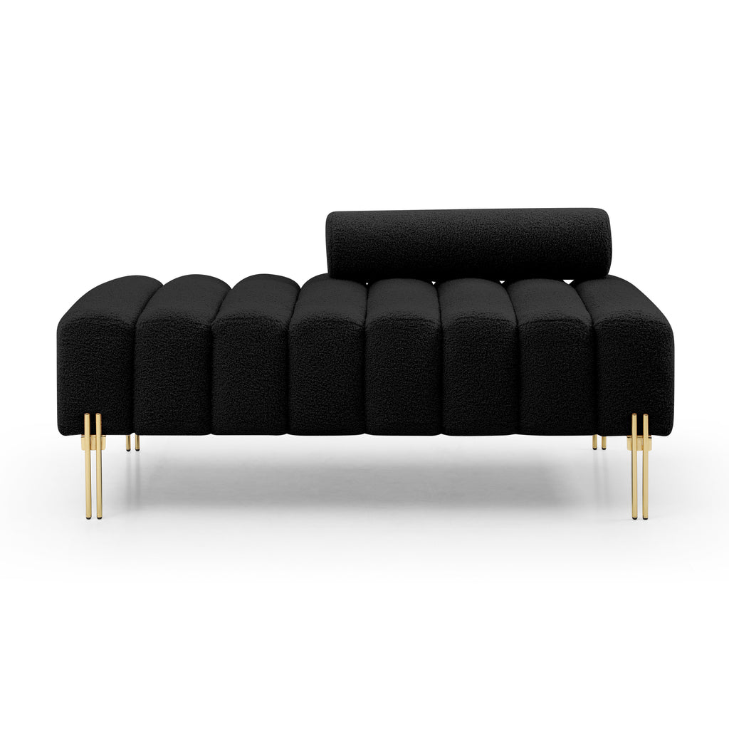 53.2' Width Modern End of Bed Bench Sherpa Fabric Upholstered 2 Seater Sofa Couch Entryway Ottoman Bench Fuzzy Sofa Stool Footrest Window Bench with Gold Metal Legs for Bedroom Living Room,Black - Grand Goldman Shop
