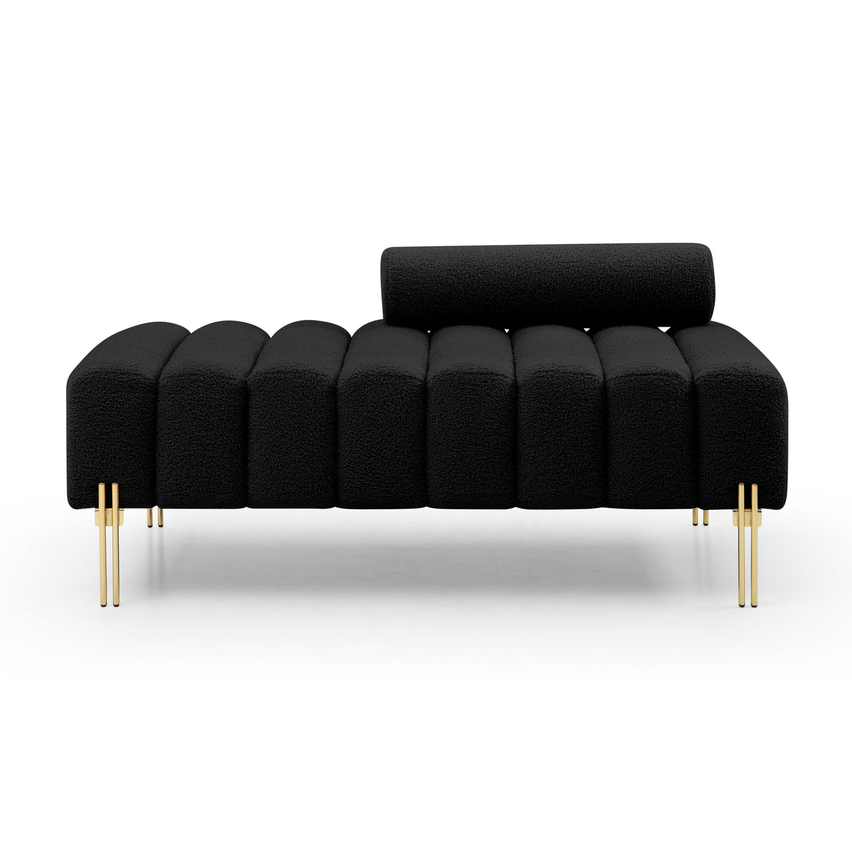 53.2' Width Modern End of Bed Bench Sherpa Fabric Upholstered 2 Seater Sofa Couch Entryway Ottoman Bench Fuzzy Sofa Stool Footrest Window Bench with Gold Metal Legs for Bedroom Living Room,Black - Grand Goldman Shop