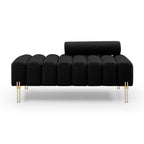 53.2' Width Modern End of Bed Bench Sherpa Fabric Upholstered 2 Seater Sofa Couch Entryway Ottoman Bench Fuzzy Sofa Stool Footrest Window Bench with Gold Metal Legs for Bedroom Living Room,Black - Grand Goldman Shop