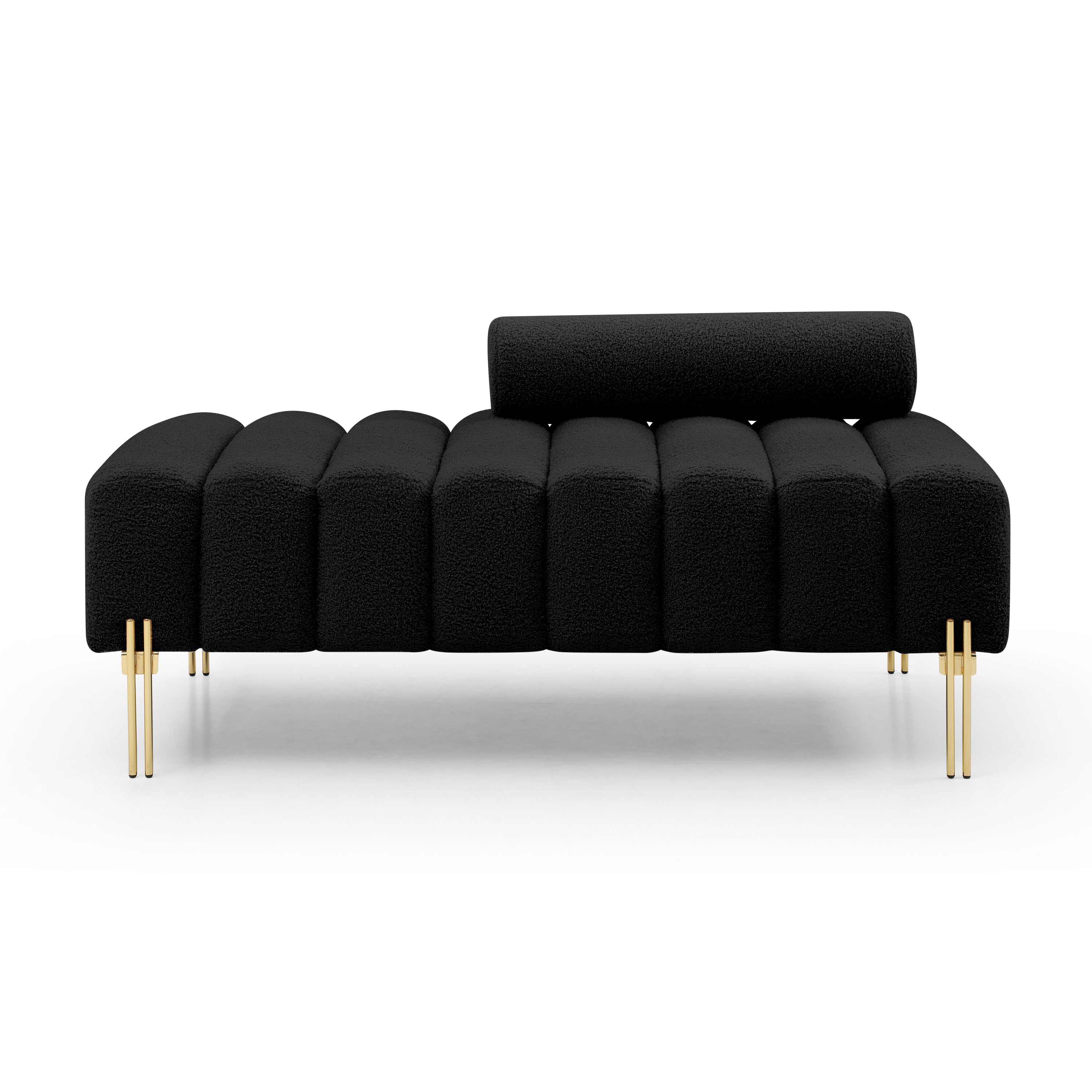 53.2' Width Modern End of Bed Bench Sherpa Fabric Upholstered 2 Seater Sofa Couch Entryway Ottoman Bench Fuzzy Sofa Stool Footrest Window Bench with Gold Metal Legs for Bedroom Living Room,Black - Grand Goldman Shop