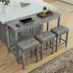 59 Inch Bar Table, Dining Table, Sofa Table with Power Outlet, 3 Upholstered Stools, 4 Piece Bar Table and Chair Set for Living Room, Dining Room, Kitchen - Grand Goldman Shop