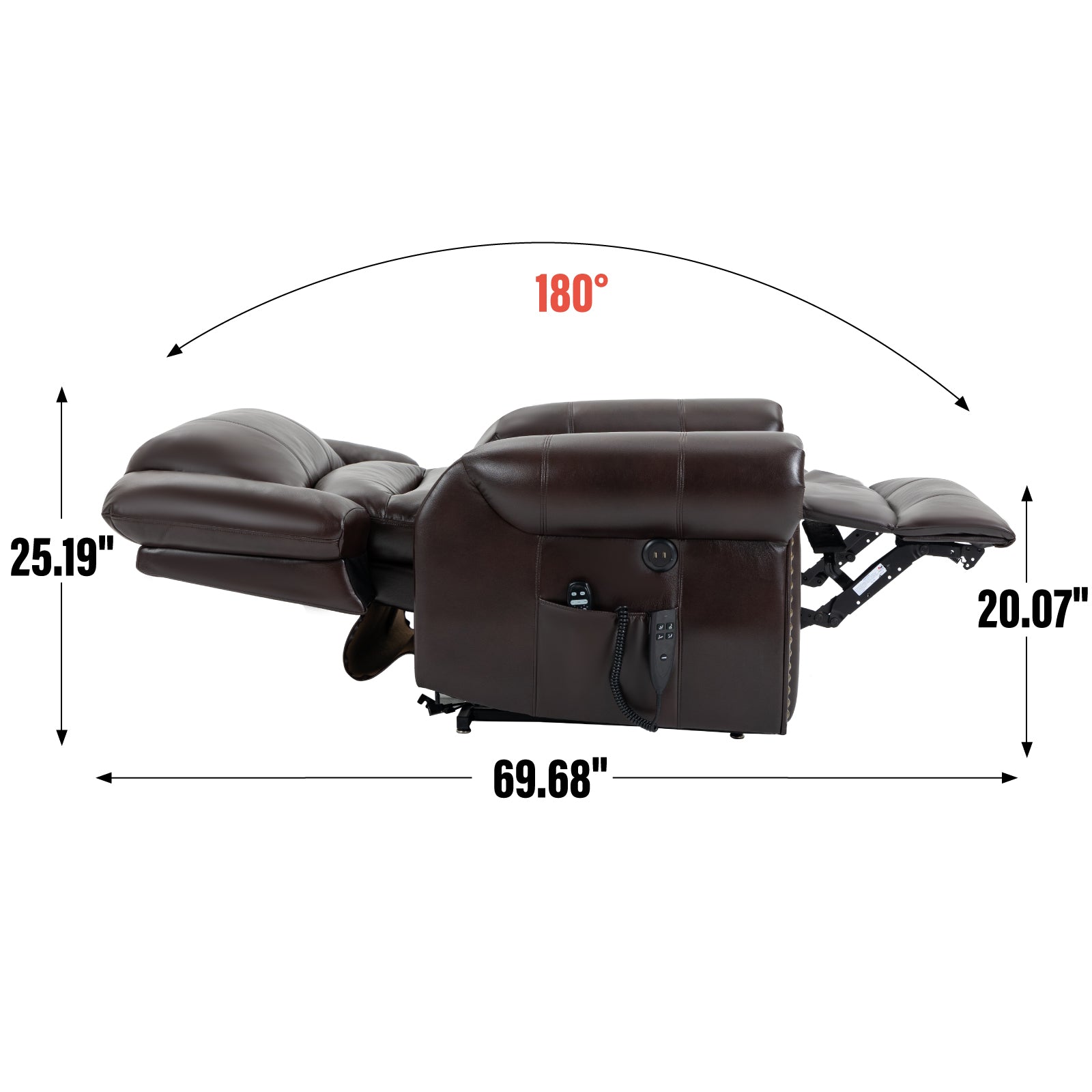 Power Lift Recliner Chair Heat Massage Dual Motor Infinite Position Up to 350 LBS, Faux Leather, Heavy Duty Motion Mechanism with USB Ports, Brown - Grand Goldman Shop