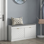 HOMCOM Shoe Bench, Entryway Bench with 2 Flip Drawers, Seating Cushion, and 2 Vents for 8 Pairs of Shoes for Hallway, White - Grand Goldman Shop