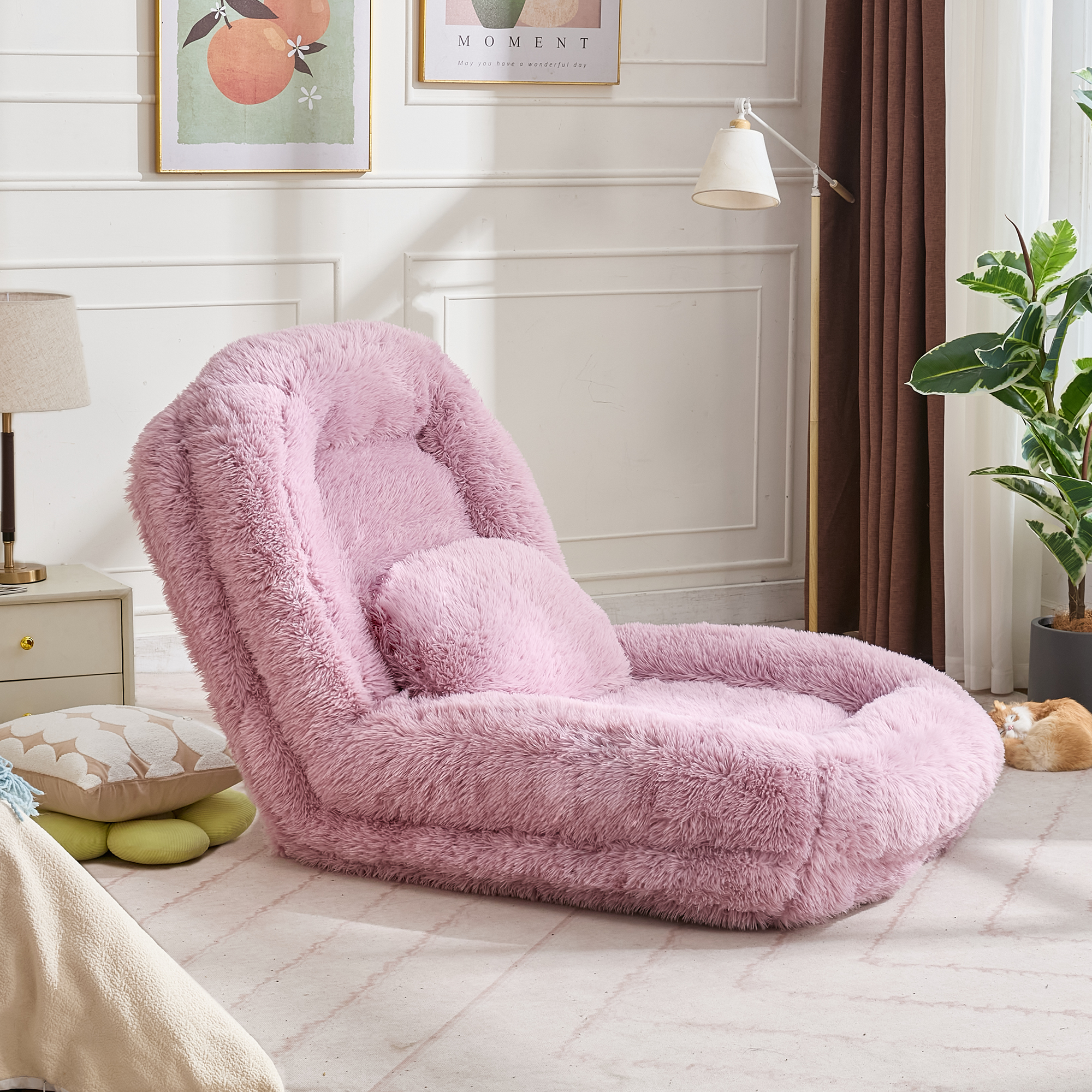 [NEW ARRIVED] [VIDEO PROVIDED] Human Dog Bed,Lazy Sofa,5-Position Adjustable Convertible,Floor Gaming Chair,bedroom, living room,Suitable for gaming, meditation,relaxation,Plush Fabric,Pink - Grand Goldman Shop
