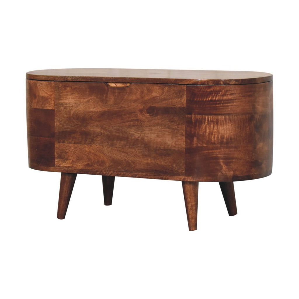 Solid Wood Honey Caramel Rounded Lid-Up Blanket Box, Nordic Legs, Brown - Grand Goldman Shop