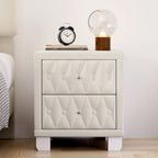 Elegant Velvet Nightstand with 2 Drawers and Crystal Handle, Storage Bedside Table with Button-Tufted, Beige - Grand Goldman Shop